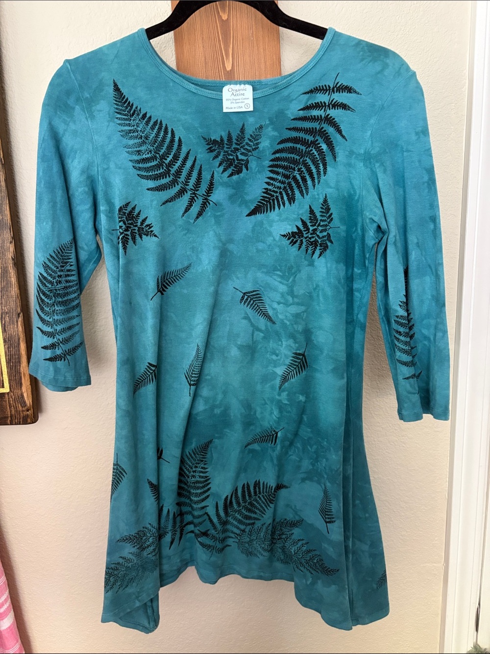 Organic Cotton Teal Fern-Print Women's Tunic